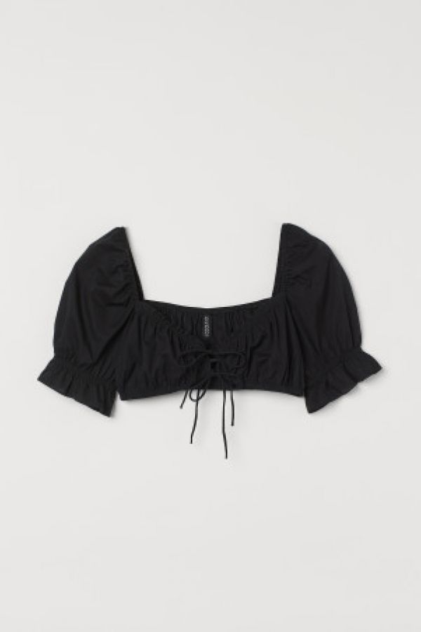  Top cropped cu maneci bufante