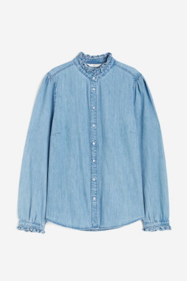  Bluza din denim cu volanase