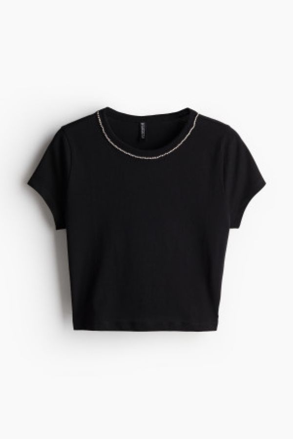  Tricou cropped cu ornamente