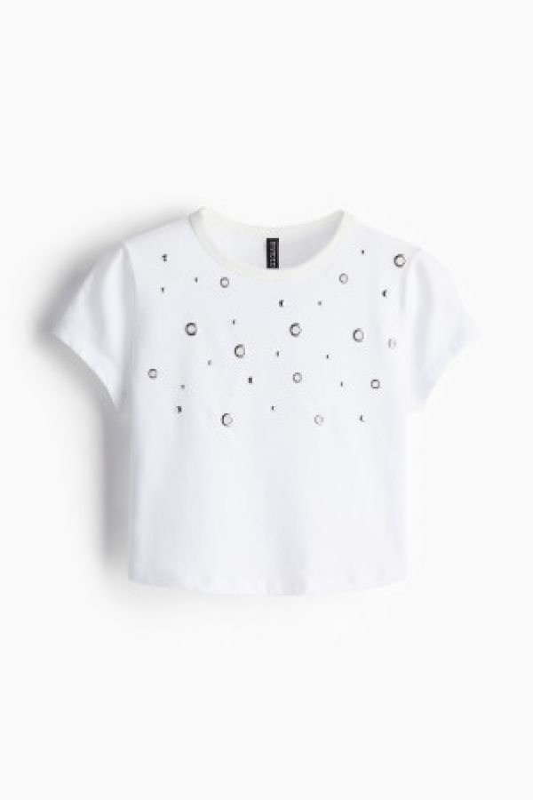  Tricou cropped cu ornamente